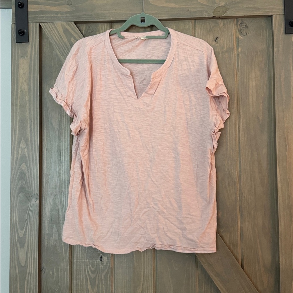 Cotton Bleu Women's Light Pink Short Ruffled Sleeve Top size Large
